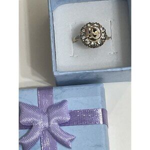Round Rhinestone Daughters of Rebekah IOOF Odd Fellows 10k GF Ring Size 3.25